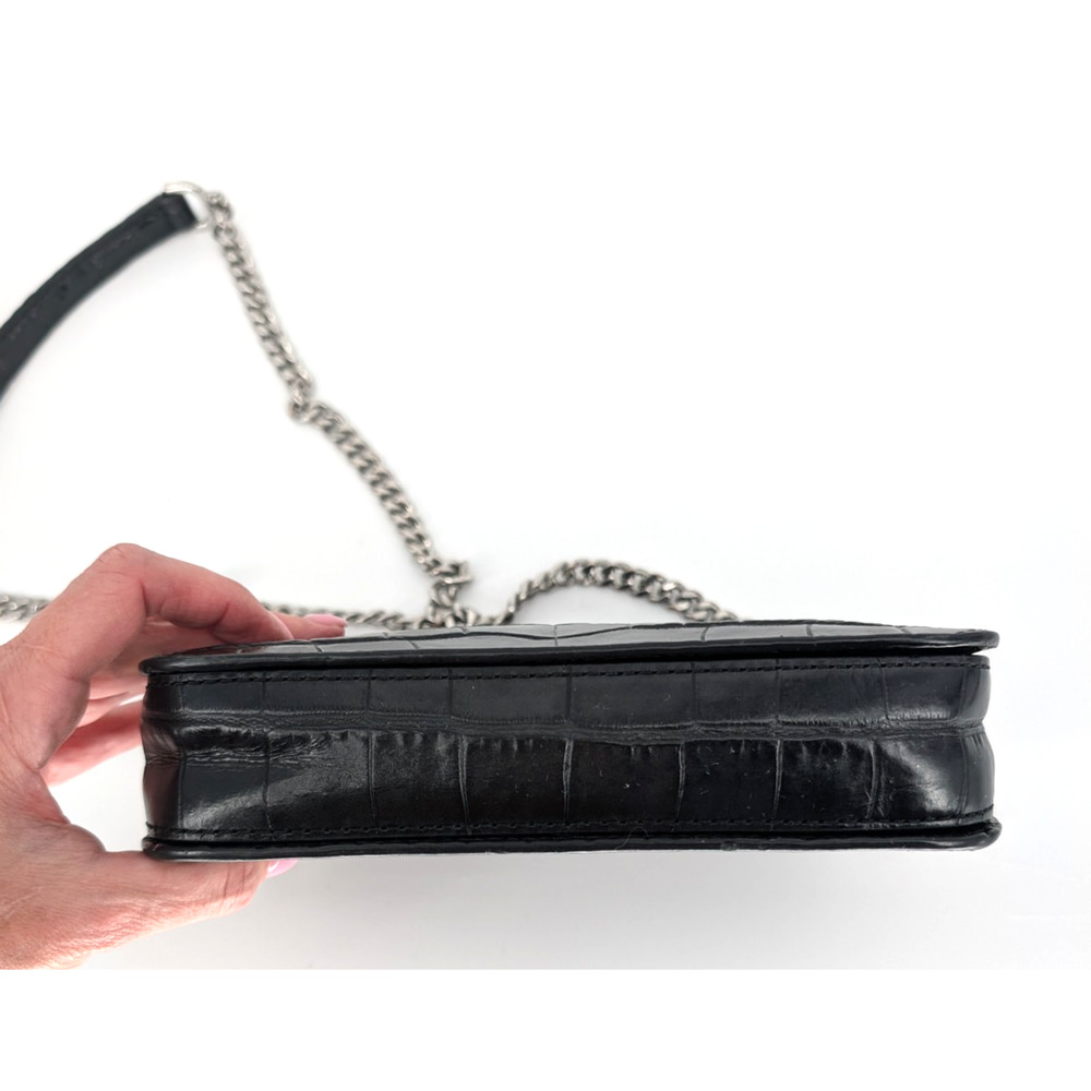 Michael Kors Sloan Editor Black Leather Crocodile Embossed Chain Strap Handbag - Picture 9 of 14